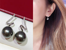 Load image into Gallery viewer, LUOWEND 18K White Gold Natural Tahiti Black Pearl Earrings for Women