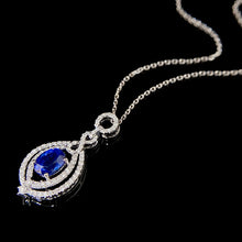 Load image into Gallery viewer, LUOWEND 18K White Gold Real Natural Diamond and Sapphire Necklace for Women