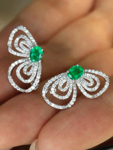 Load image into Gallery viewer, LUOWEND 18K White Gold Natural Diamond and Emerald Earrings for Women