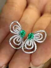 Load image into Gallery viewer, LUOWEND 18K White Gold Natural Diamond and Emerald Earrings for Women