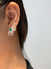 Load image into Gallery viewer, LUOWEND 18K White Gold Natural Diamond and Emerald Earrings for Women