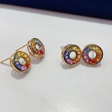 Load image into Gallery viewer, LUOWEND 18K Yellow Gold Natural Color Sapphire Earrings for Women