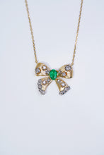 Load image into Gallery viewer, LUOWEND 18K Yellow Gold Real Natural Emerald and Diamond Gemstone Necklace for Women