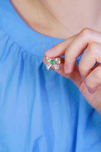 Load image into Gallery viewer, LUOWEND 18K Yellow Gold Real Natural Emerald and Diamond Gemstone Necklace for Women