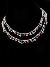 Load image into Gallery viewer, LUOWEND 18K White Gold Real Natural Diamond and Ruby Necklace for Women