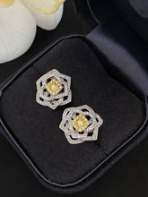 Load image into Gallery viewer, LUOWEND 18K White Gold Real Natural Yellow Diamond Stud Earrings for Women