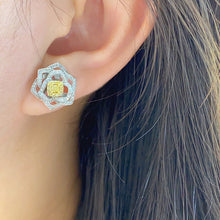 Load image into Gallery viewer, LUOWEND 18K White Gold Real Natural Yellow Diamond Stud Earrings for Women
