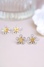 Load image into Gallery viewer, LUOWEND 18K White Gold Real Natural Yellow Diamond Stud Earrings for Women