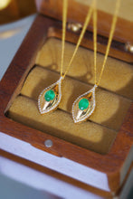 Load image into Gallery viewer, LUOWEND 18K Yellow Gold Real Natural Emerald and Diamond Gemstone Necklace for Women
