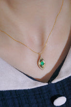 Load image into Gallery viewer, LUOWEND 18K Yellow Gold Real Natural Emerald and Diamond Gemstone Necklace for Women