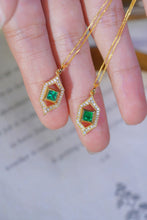 Load image into Gallery viewer, LUOWEND 18K Yellow Gold Real Natural Emerald and Diamond Gemstone Necklace for Women