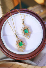 Load image into Gallery viewer, LUOWEND 18K Yellow Gold Real Natural Emerald and Diamond Gemstone Necklace for Women