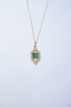 Load image into Gallery viewer, LUOWEND 18K Yellow Gold Real Natural Emerald and Diamond Gemstone Necklace for Women