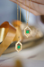 Load image into Gallery viewer, LUOWEND 18K Yellow Gold Real Natural Emerald and Diamond Gemstone Necklace for Women