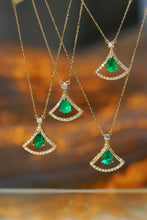 Load image into Gallery viewer, LUOWEND 18K Yellow Gold Real Natural Emerald and Diamond Gemstone Necklace for Women