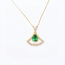 Load image into Gallery viewer, LUOWEND 18K Yellow Gold Real Natural Emerald and Diamond Gemstone Necklace for Women