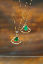 Load image into Gallery viewer, LUOWEND 18K Yellow Gold Real Natural Emerald and Diamond Gemstone Necklace for Women