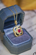 Load image into Gallery viewer, LUOWEND 18K Yellow Gold Real Natural Ruby and Diamond Gemstone Necklace for Women