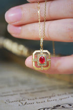 Load image into Gallery viewer, LUOWEND 18K Yellow Gold Real Natural Ruby and Diamond Gemstone Necklace for Women
