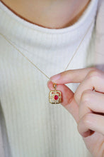 Load image into Gallery viewer, LUOWEND 18K Yellow Gold Real Natural Ruby and Diamond Gemstone Necklace for Women