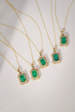Load image into Gallery viewer, LUOWEND 18K Yellow Gold Real Natural Emerald and Diamond Gemstone Necklace for Women