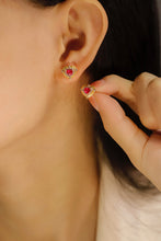 Load image into Gallery viewer, LUOWEND 18K Yellow Gold Real Natural Ruby and Diamond Gemstone Earrings for Women