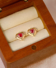 Load image into Gallery viewer, LUOWEND 18K Yellow Gold Real Natural Ruby and Diamond Gemstone Earrings for Women