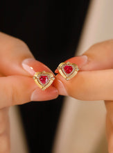 Load image into Gallery viewer, LUOWEND 18K Yellow Gold Real Natural Ruby and Diamond Gemstone Earrings for Women