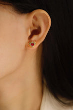 Load image into Gallery viewer, LUOWEND 18K Yellow Gold Real Natural Ruby and Diamond Gemstone Earrings for Women