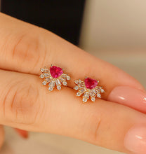 Load image into Gallery viewer, LUOWEND 18K Yellow Gold Real Natural Ruby and Diamond Gemstone Earrings for Women