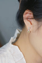 Load image into Gallery viewer, LUOWEND 18K White Gold Natural Yellow Diamond Earrings for Women