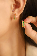 Load image into Gallery viewer, LUOWEND 18K Yellow Gold Real Natural Emerald Stud Earrings for Women