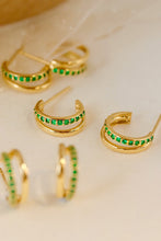 Load image into Gallery viewer, LUOWEND 18K Yellow Gold Real Natural Emerald Stud Earrings for Women
