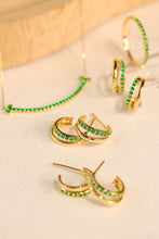 Load image into Gallery viewer, LUOWEND 18K Yellow Gold Real Natural Emerald Stud Earrings for Women