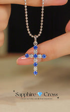 Load image into Gallery viewer, LUOWEND 18K White Gold Cross Pendant Real Natural Sapphire Necklace for Women