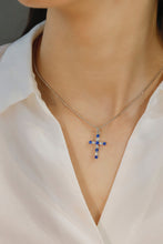 Load image into Gallery viewer, LUOWEND 18K White Gold Cross Pendant Real Natural Sapphire Necklace for Women