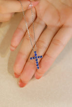 Load image into Gallery viewer, LUOWEND 18K White Gold Cross Pendant Real Natural Sapphire Necklace for Women