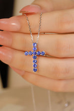 Load image into Gallery viewer, LUOWEND 18K White Gold Cross Pendant Real Natural Sapphire Necklace for Women
