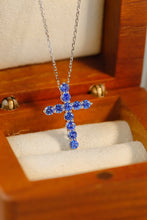 Load image into Gallery viewer, LUOWEND 18K White Gold Cross Pendant Real Natural Sapphire Necklace for Women