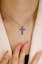 Load image into Gallery viewer, LUOWEND 18K White Gold Cross Pendant Real Natural Sapphire Necklace for Women