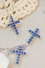Load image into Gallery viewer, LUOWEND 18K White Gold Cross Pendant Real Natural Sapphire Necklace for Women