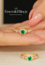 Load image into Gallery viewer, LUOWEND 18K Yellow Gold Real Natural Emerald Ring for Women