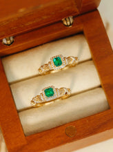 Load image into Gallery viewer, LUOWEND 18K Yellow Gold Real Natural Emerald Ring for Women