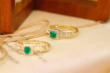 Load image into Gallery viewer, LUOWEND 18K Yellow Gold Real Natural Emerald Ring for Women