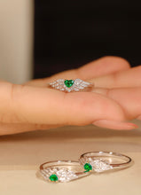 Load image into Gallery viewer, LUOWEND 18K White Gold Real Natural Emerald Ring for Women