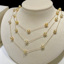 Load image into Gallery viewer, LUOWEND 18K Yellow Gold Real Natural Blue Baroque Seawater Pearl Necklace for Women