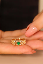Load image into Gallery viewer, LUOWEND 18K Yellow Gold Real Natural Emerald Ring for Women