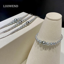 Load image into Gallery viewer, LUOWEND 18K White Gold Real Natural Pearl Bracelet for Women