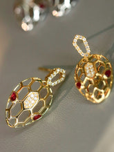 Load image into Gallery viewer, LUOWEND 18K White/Yellow Gold Natural Ruby Earrings for Women