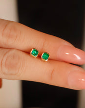 Load image into Gallery viewer, LUOWEND 18K Yellow Gold Real Natural Emerald Earrings for Women